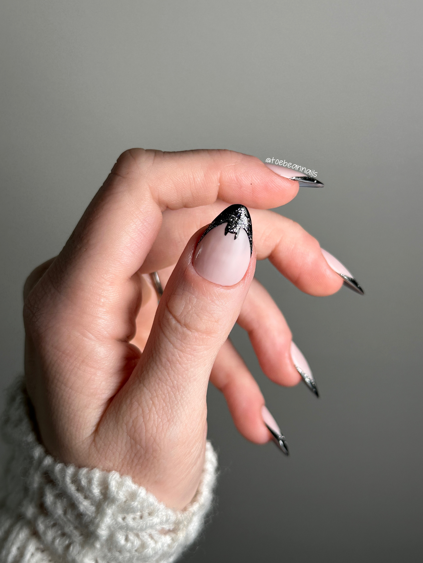 bat french tip press on nails