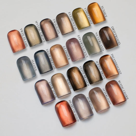Nail polish swatches in various colors on a light gray background
