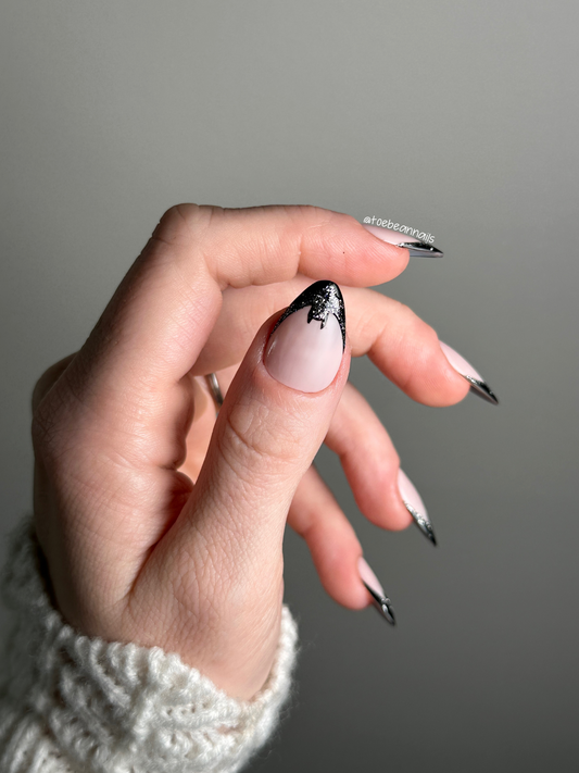 bat french tip press on nails 