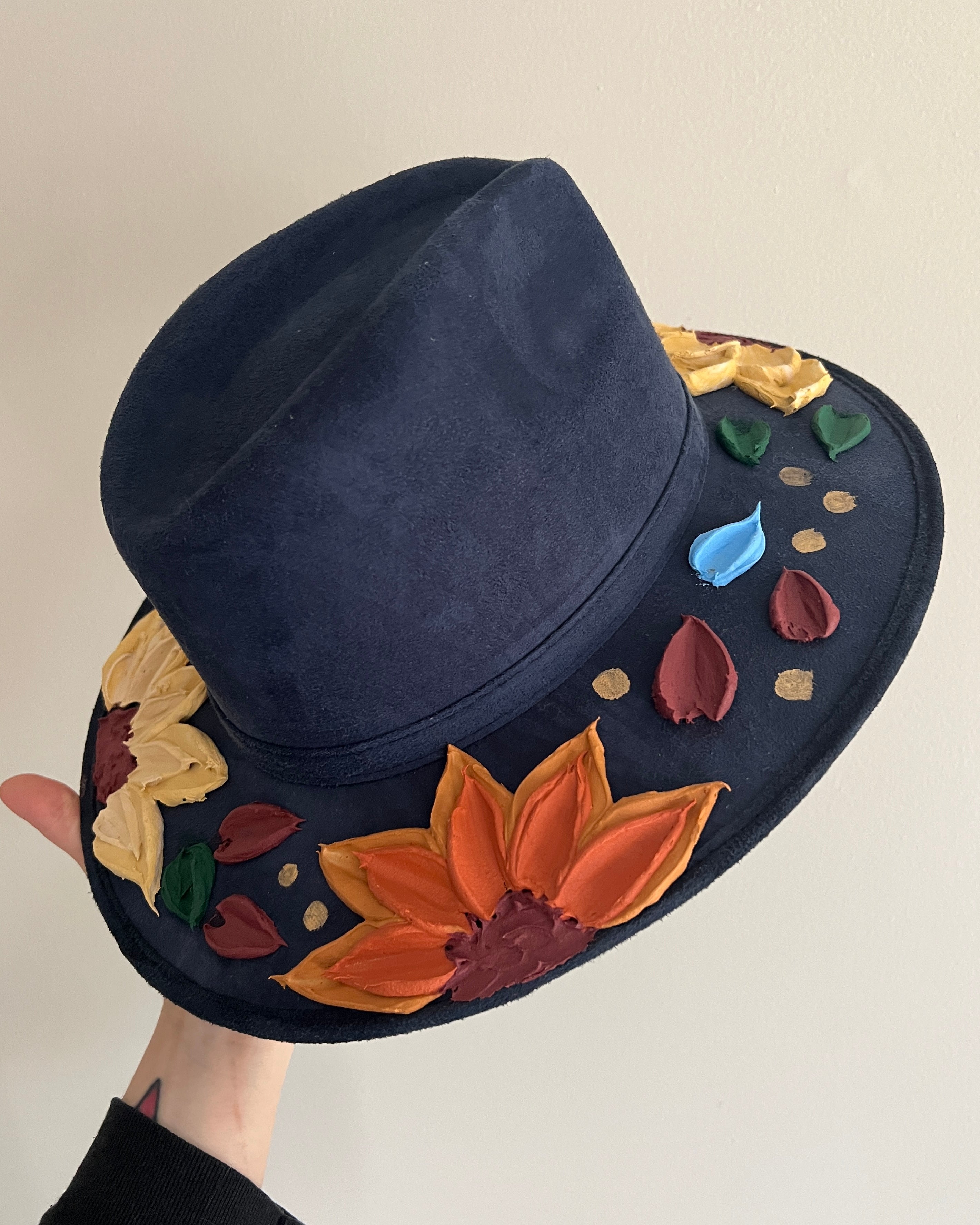 Online Vintage Floral Embroidered Wide Brim Hat