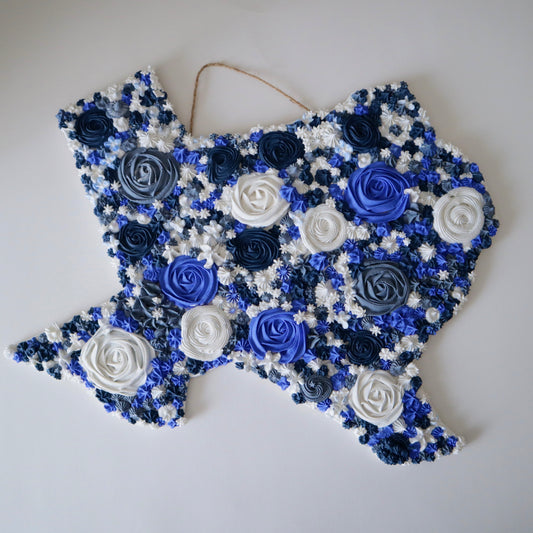 Texas Blue Floral Textured Wall Art